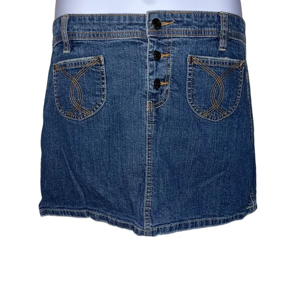 Old Navy Mini Skirt Womens 8 Near Vintage 2004 Button Fly Pockets Embroidered
